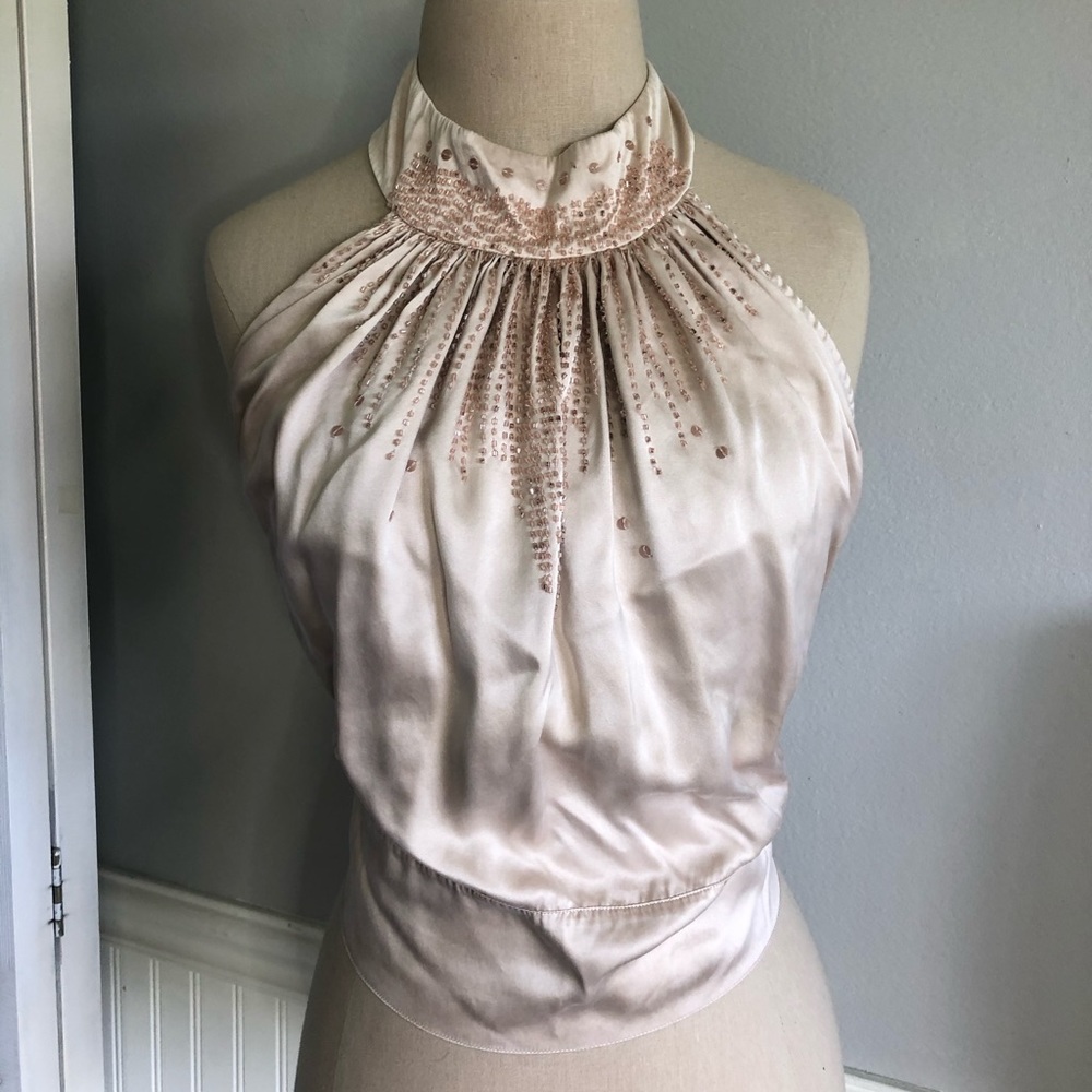 BLUSH SATIN EMBELLISHED TOP